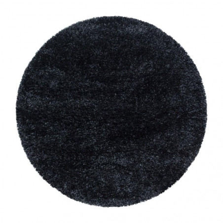 Yuvarlak yumuşak parlak dokuma düz Shaggy Halı 5 cm hav pastel Siyah